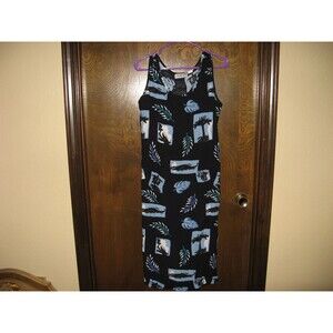 Womens California Krush Black w Blue Accents Hawaiian Style Floral Dress Size L